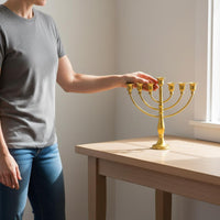 Gold Hanukkah Candelabra Wrought Iron Hanukkah Menorah Holiday Centerpiece
