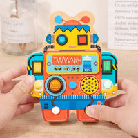 Layered Wood Robot Busy Board Printed Panel Handheld Busy Board Toy Tactile Colorful for Children