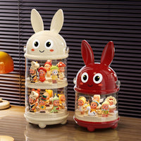 Cartoon Rabbit Rotating Display Box for Blind Boxes, Transparent Dustproof with Lid, Double Layer