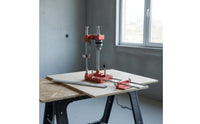 Double-RodRod Woodworking Drill Guide with Scale Drilling Positioner Coil-Driven-Loaded Electric Drill Guide Adjustable for Woodworkers, DIY Users