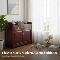 Multi-Functional Wooden Tea Cabinet Long-Lasting Construction Solid Wood Console Cabinet Traditional Design Carved Wood Sideboard Intricate Carvings for Homeowners, Interior Decorators, Renters, Living Room, Office, Bedroom, Hallway