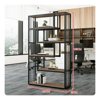 Display Bookcase Freestanding Partition Shelf Industrial Style Bookshelf Multi-tier Display Rack Open Back Metal Wood Bookcase Privacy Screen with Storage Suitable for Office Living Room Entryway Home Decoration