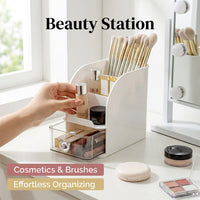 Desk Organizer with Drawer and Pen Holder, Desktop Drawers for Office Supplies, Storage Unit for Vanity Table Home School