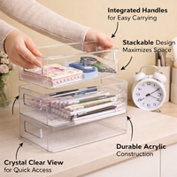 Desktop Organizer Box with Handle, Clear Acrylic Stackable Storage Bin, Large Capacity for Dorm Room, Snack for Students