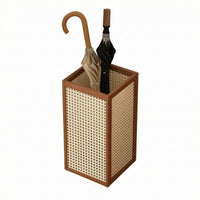 Rattan Umbrella Stand Wood-Toned Umbrella Storage Rack Basket-Like