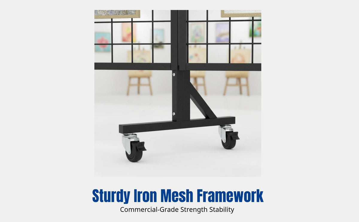 Folding Mesh Display Rack, Metal Art Stand, Movable Organizer for Kindergarten, Studio, Gallery