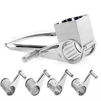 Hand-Cranked Stainless Steel Cheese Grater with Three Interchangeable Heads