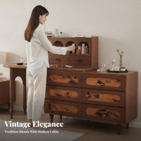 Extendable Dressing Table with Side Cabinet Vintage design Makeup Desk Integrated Storage Large Round Mirror for Walk-in Closet