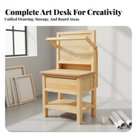 Solid Wood Construction Adjustable Easel Desk Stable Structure Drawing Desk with Integrated Easel Multi-Functional Wooden Art Workstation Multifunctional for Designers, Hobbyists, Classroom, Workshop, Crafting, Writing
