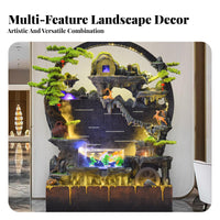 Soothing Sound Water Curtain Screen with Aquatic Creatures Aquarium Natural Humidifier Rockery Waterfall Fountain Built-in Atomizer Indoor Waterfall Aquarium Handmade for Outdoor, Lobby, Office, Restaurant