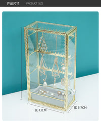 European Style Gold-Trimmed Transparent Glass Jewelry Box for Earrings, Rings, Necklaces, Princess Jewelry Display Stand