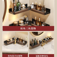 Walnut Folding Bathroom Shelf No-Drill Wall Mounted Storage Rack