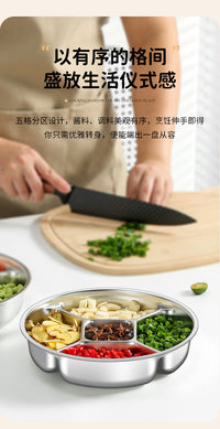跨境304不锈钢配菜盘火锅备菜配料分格盘子水果盘小吃盘饺子盘