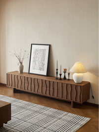 Vintage Wabi-Sabi Solid Wood TV Cabinet with Coffee Table, Walnut Color