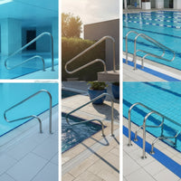 2 Pieces Pool Handrail 304 Stainless Steel Pool Handrail with Mounting Base for Homeowners, Hotel Owners, Spa