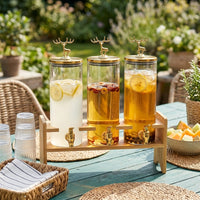 Rectangular Beverage Dispenser Set with Metal Stand, High Borosilicate Glass Juice Dispenser, Cold Water Dispenser for Parties and Iced Tea