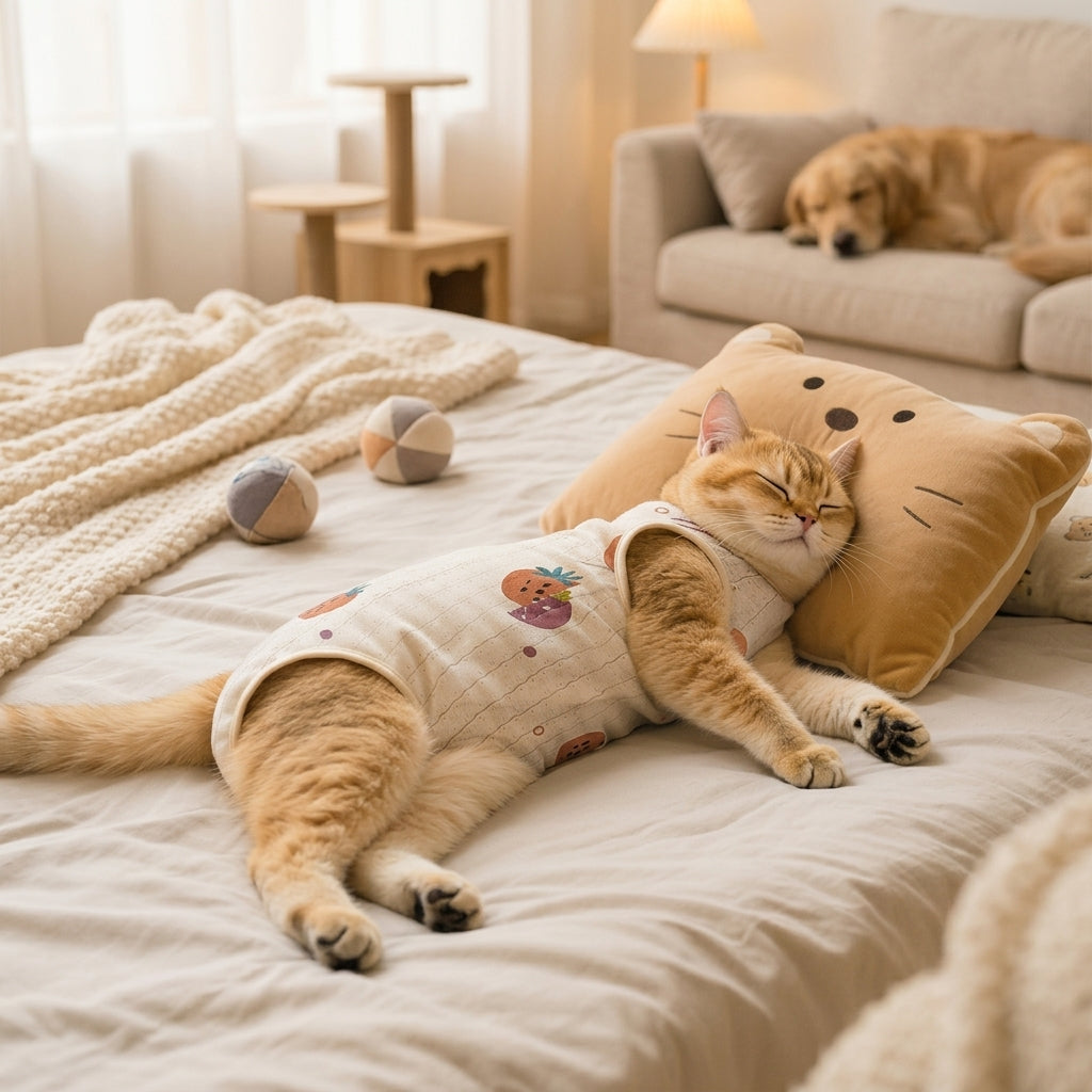 Cat Recovery Suit Post Surgery Clothes, Spay Neuter Suit for Cats with Fasteners, Breathable Cat Vest for Anti Licking