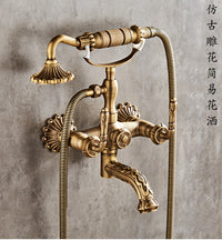 All-Copper Carved European Retro Shower Set with Handheld Spray
