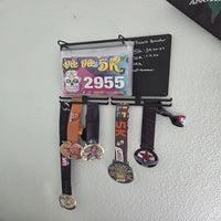 Wall-Mounted Marathon Medal Display Rack with Bib Number Pockets