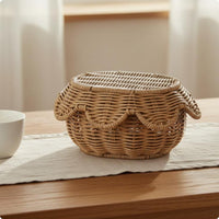 Lidded woven Basket Dust Protection Textile Container Basket Characteristic Edge Shape Storage Box for Dresser Top