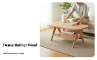 Elliptical Coffee Table Solid Wood Storage Drawers Oval Shape V-shaped Legs Space-saving Suitable for Families Living Room