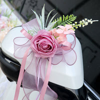 Wedding Car Rearview Mirror Decoration Flowers with Bow Door Handle Flowers Artificial Flowers for Staircase Handrails