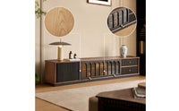 Retro TV Cabinet with Glass Doors Fully Assembled TV Stand with Glass Doors Solid Wood Credenza Sturdy for Decorators, Living Room
