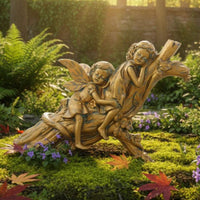 Sleeping Fairy Sisters Statue Whimsical Design Bronze Finish Fairy Ornament