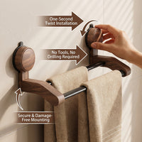Wall Mount Rack and Towel Bar for Washroom Organization, Premium Walnut Wood Bath Holder for Small Space and Students