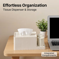 Ivory Tissue Box Cover, Premium Rectangular Tissue Dispenser with 3 Storage Compartments, Multi-Purpose Holder for Bathroom, Office, Living Room