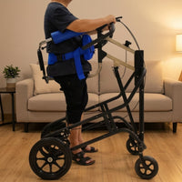 Wheeled Gait Training Machine with Seat Padded Standing Assistance Device with Wheels Adjustable Rehabilitation Equipment Heavy-Duty for Stroke Survivors, Elderly