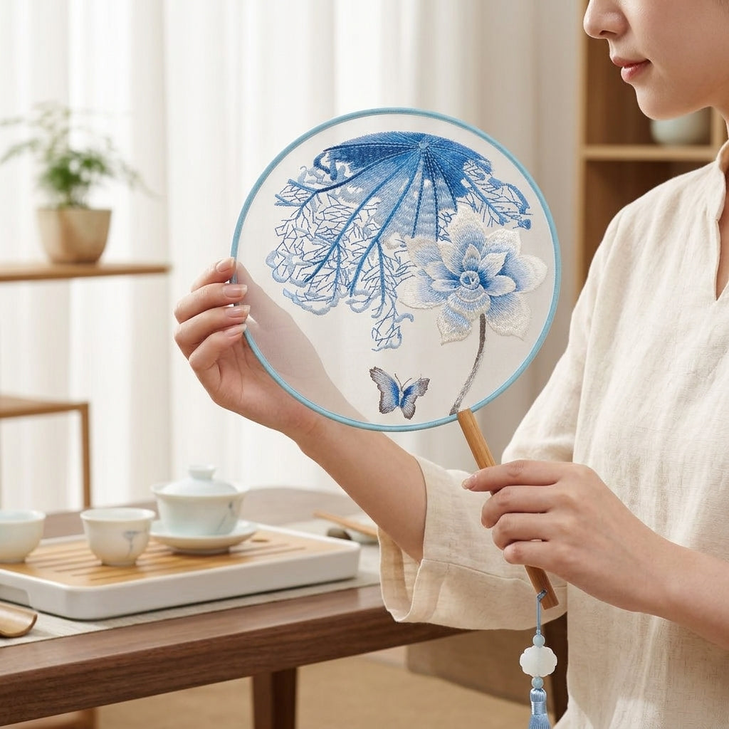 New Chinese Style Double-Sided Embroidery Round Fan, Traditional Chinese Embroidered Fan Surface, Suzhou Double-Sided Finished Fan