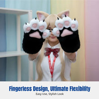 Plush Cat Paw Gloves, Cosplay Accessory, Cartoon Paw Mittens, Cute, Exposed Finger, Random Color