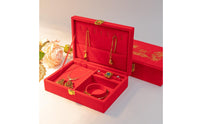 Heirloom-Quality Red Velvet Jewelry Box Multi-Compartment Chinese Wedding Jewelry Box Secure Lock Closure for Bride, Engagement Ceremony
