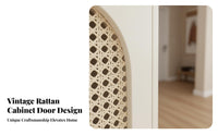 Vintage Design Rattan Shoe Cabinet Space-Saving Design Rattan Shoe Storage Cabinet Large Capacity Entryway Storage Sideboard Breathable Doors for Apartment Dwellers, Families, Homeowners, Hallway, Living Room, Bedroom