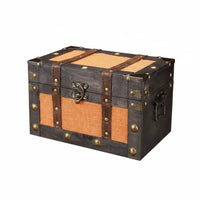 Wooden Treasure Chest cloth Look Surface Decorative Wooden Box Faux Leather Trim Household Storage for Desk, Living Room