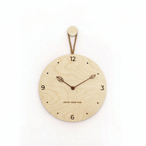 Wooden Wall Clock Minimalist Clock with Rope Round for Living Room, Entryway