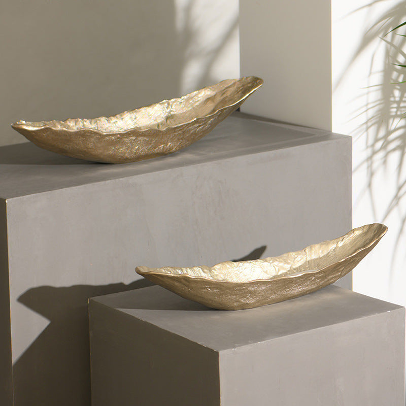 Modern European Light Luxury Gold Hammered Long Tray for Living Room Entryway