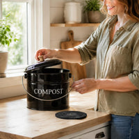 Round Compost Pail Charcoal Filter Metal Compost Pail Rust-Resistant