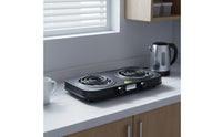 High Power Double Burner Electric Cooktop Independent Temperature Control Double Burner Hot Plate Non-Slip Feet for Office, Small Apartment