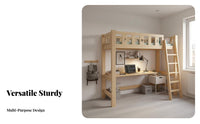 Multi-Functional complete Study and Sleep Station Integrated Wardrobe elevated Bed Space-Saving Design Bedroom Furniture Full-Length Guardrails for Children, Students, Young Adults, Kid's Room, Small Apartment