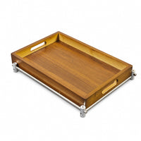 Chinese Tea Tray with Walnut Wood and Aluminum Frame