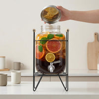 Large Capacity Glass Beverage Dispenser with Hammered Texture, High Borosilicate Drink Dispenser, Juice and Water Dispenser with Metal Stand
