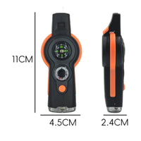 Reflective Mirror 7-in-1 Survival Whistle High-Loudness Whistle Compass Thermometer Tool Lanyard Included Outdoor Gear Storage Compartment for Camping