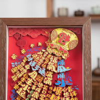 Tabletop Framed Artwork Housewarming Gift Framed Paper Cutting Art Festive Red Design Shadow Box Decor for Tea Room