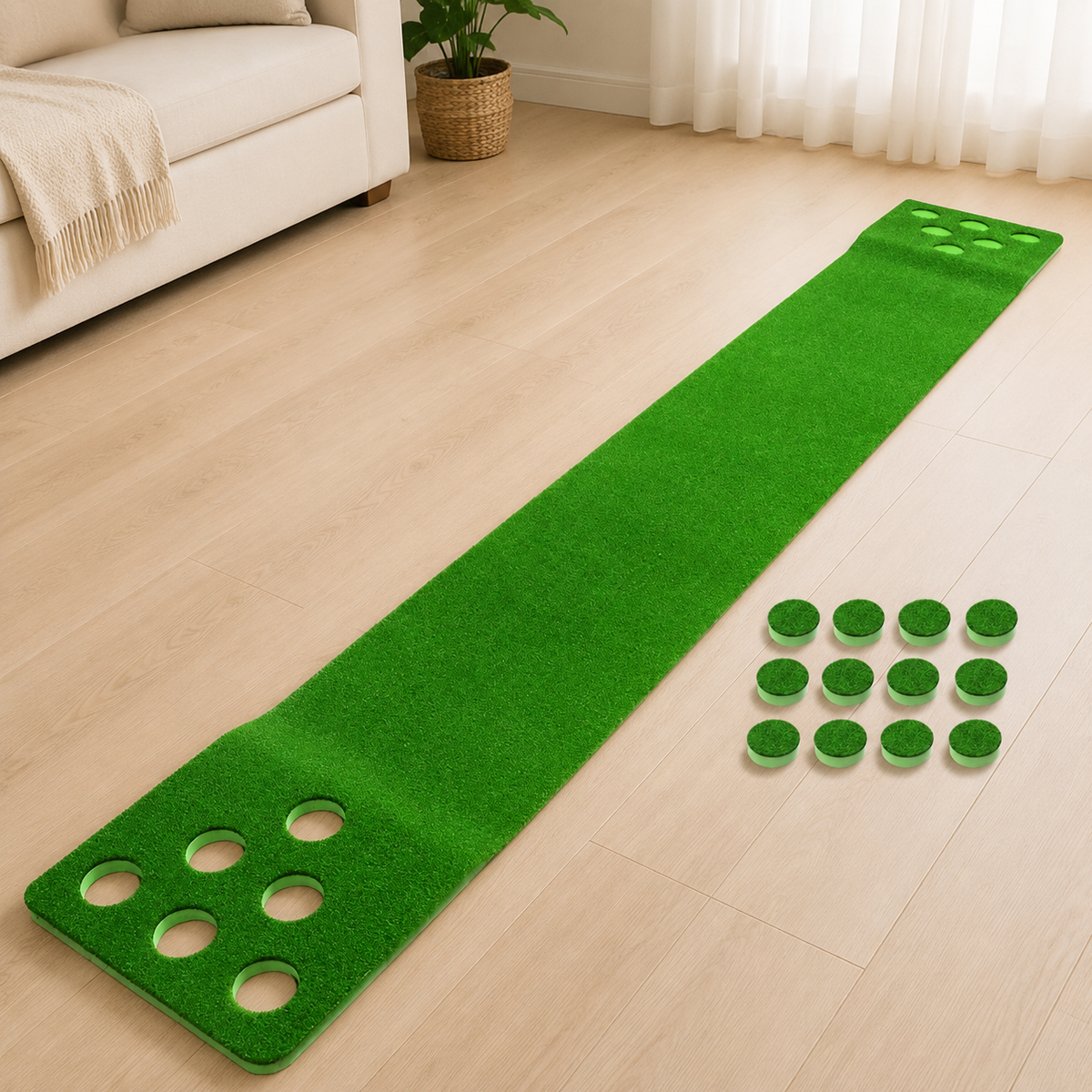 Putting Mat, 12 Hole Putting Green Mat 45cm x 335cm, Heavy Rubber Base Indoor & Outdoor Foldable Sporting Practice