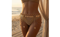 Draped Layered Waist Chain Gold-Tone Waist Chain with Coin Pendants Decorative Accessory Fringe for Festivals