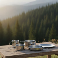 304 Stainless Steel Camping Cookware Set with Storage Bag Outdoor Cookware Set with Folding Handles Nesting Mess Kit Compact for Backpackers