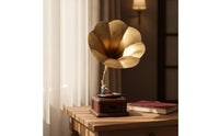 Phonograph Ornament with Golden trumpets Decorative Gramophone with Speaker Classic Player for Photo Props, Office Desk