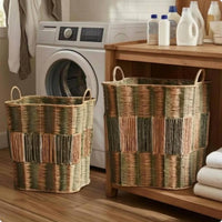Woven Laundry Container Breathable Rattan Appearance Hamper Space Saving